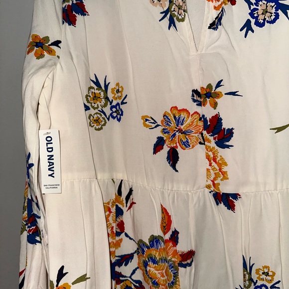 Off white/blue/red/yellow/green floral and lined printed summer dress. - Picture 3 of 3
